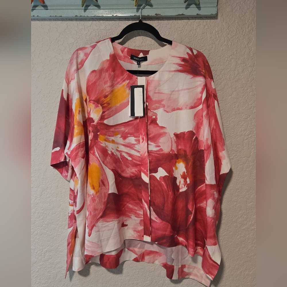 Lafayette 148 Rose Printed Silk Top